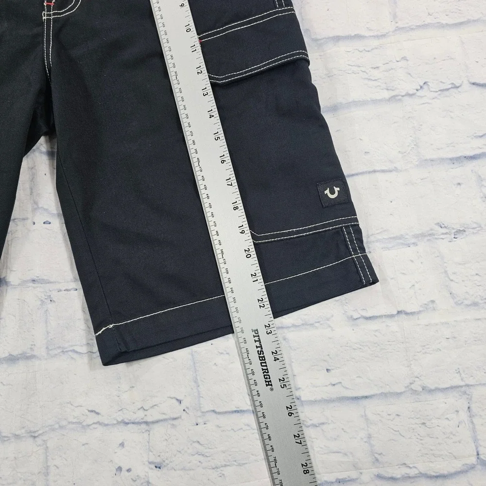 True Religion Cargo Shorts MENS 32 Jet Black Contrast Stitch Streetwear